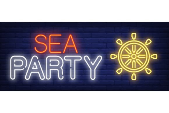 Download Sea Party Neon Sign. Glowing Inscription - Glowing Collection