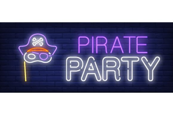 Download Pirate Party Neon Sign. Glowing Inscript - Glowing Collection