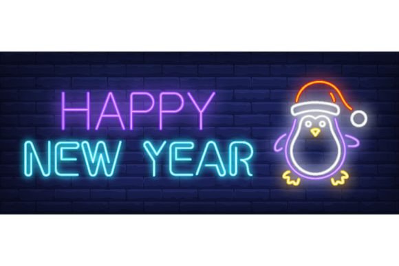 Download Happy New Year Neon Sign. Glowing Inscri - Glowing Collection